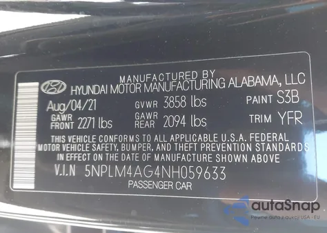 2022 Hyundai Elantra Sel z USA, uszkodzony, nr VIN 5NPLM4AG4NH059633